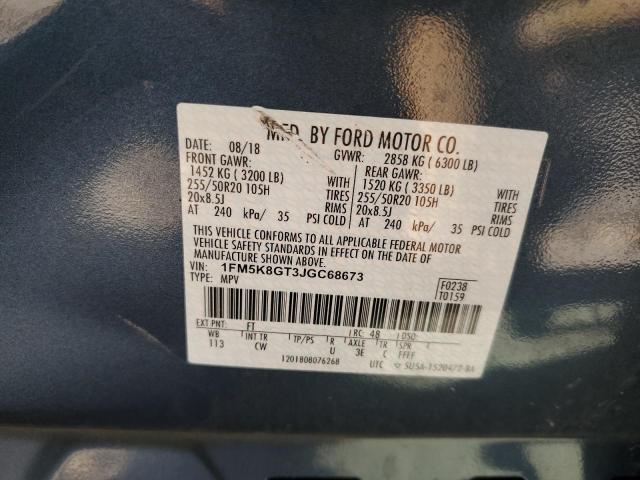 1FM5K8GT3JGC68673 - 2018 FORD EXPLORER SPORT Mavi fotoğraf 13