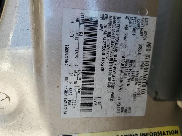 5LMFU275X8LJ15235 - 2008 LINCOLN NAVIGATOR 金色 照片 13