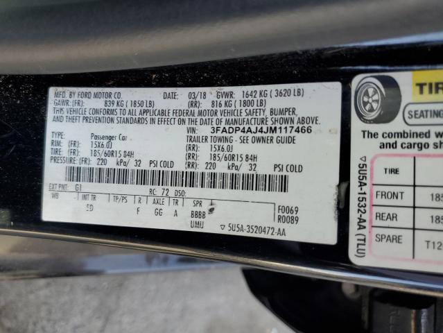 3FADP4AJ4JM117466 - 2018 FORD FIESTA S 黑色 照片 12