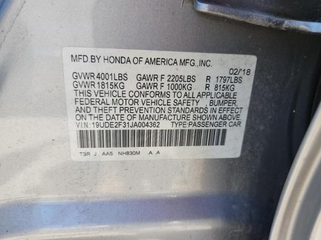 19UDE2F31JA004362 - 2018 ACURA ILX BASE WATCH PLUS SILVER photo 12