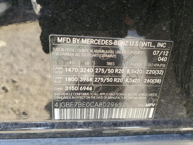 4JGBF7BE0CA802969 - 2012 MERCEDES-BENZ GL 450 4MATIC BLACK photo 13