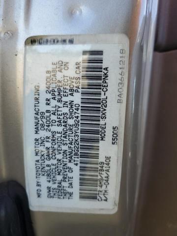 4T1BG22K3YU924740 - 2000 TOYOTA CAMRY CE TAN photo 12