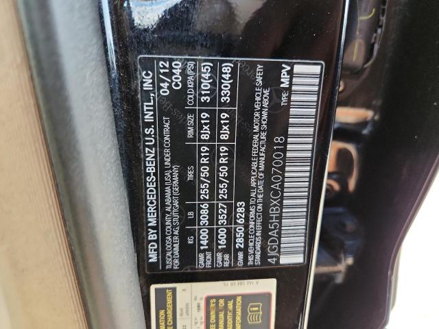 4JGDA5HBXCA070018 - 2012 MERCEDES-BENZ ML 350 4MATIC BLACK photo 12