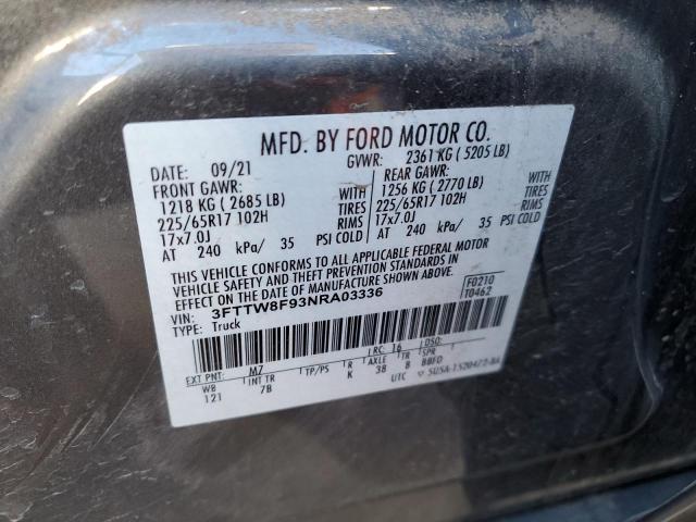 3FTTW8F93NRA03336 - 2022 FORD MAVERICK XL GRAY photo 12