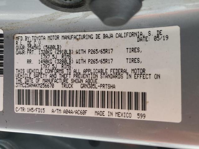 3TMCZ5AN4KM256670 - 2019 TOYOTA TACOMA DOUBLE CAB 蓝色 照片 12