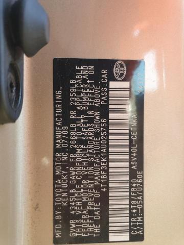 4T1BF3EK1AU025756 - 2010 TOYOTA CAMRY BASE GOLD photo 12