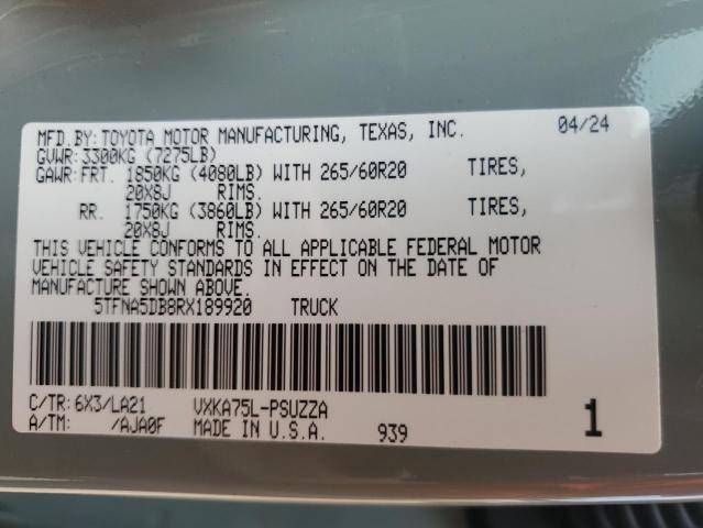 5TFNA5DB8RX189920 - 2024 TOYOTA TUNDRA CREWMAX PLATINUM 灰色 照片 13