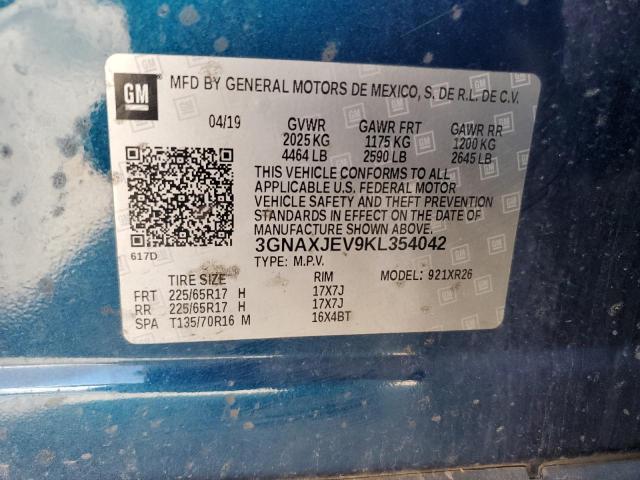 3GNAXJEV9KL354042 - 2019 CHEVROLET EQUINOX LT ლურჯი ფოტო 14