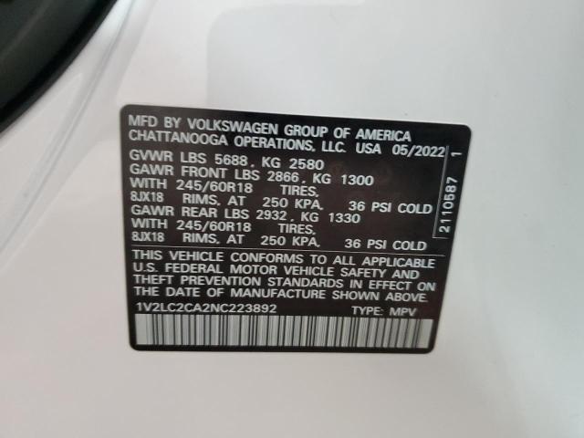 1V2LC2CA2NC223892 - 2022 VOLKSWAGEN ATLAS CROS SE Ağ foto 14
