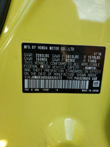 JHMGK5H55GX025272 - 2016 HONDA FIT LX GOLD photo 12