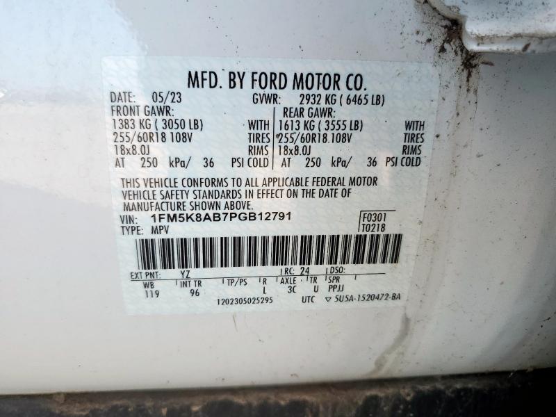 1FM5K8AB7PGB12791 - 2023 FORD EXPLORER POLICE INTERCEPTOR Білий фото 13