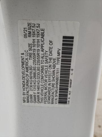 5FNRL6H96NB017611 - 2022 HONDA ODYSSEY ELITE أبيض صورة 13