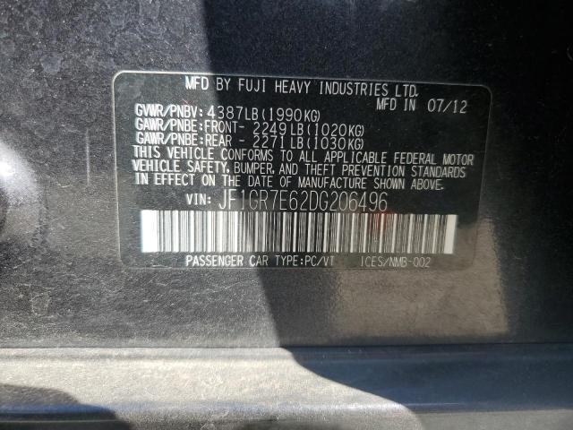 JF1GR7E62DG206496 - 2013 SUBARU IMPREZA WRX CHARCOAL photo 12