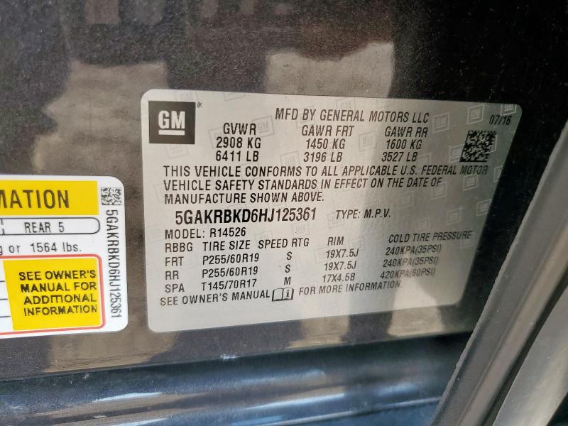 5GAKRBKD6HJ125361 - 2017 BUICK ENCLAVE 黑色 照片 13