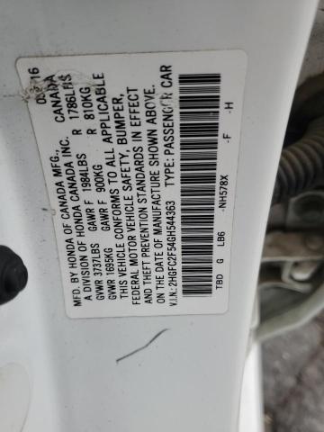 2HGFC2F54GH544363 - 2016 HONDA CIVIC LX 白色 照片 12