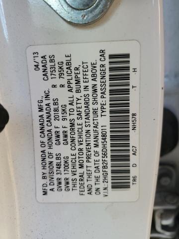 2HGFB2F56DH548011 - 2013 HONDA CIVIC LX WHITE photo 12