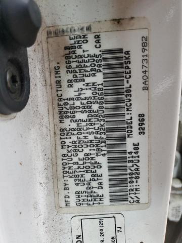 4T1BF32K32U006681 - 2002 TOYOTA CAMRY LE WHITE photo 12