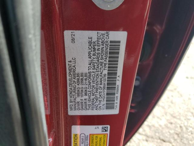 1HGCV1F58MA100789 - 2021 HONDA ACCORD EXL RED photo 13