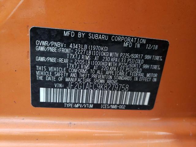 JF2GTAEC9K8279758 - 2019 SUBARU CROSSTREK PREMIUM Қызғылт сары фото 13