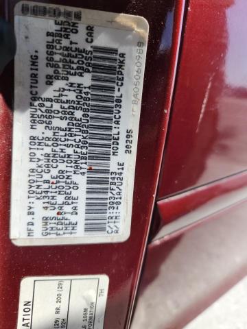 4T1BE30K82U082841 - 2002 TOYOTA CAMRY LE RED photo 12
