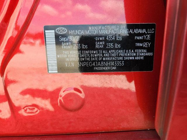 5NPEG4JA8NH143353 - 2022 HYUNDAI SONATA SE RED photo 12