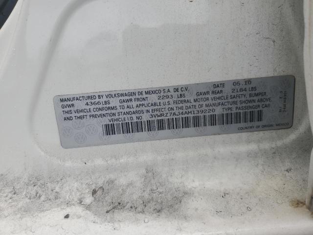3VWRZ7AJ4AM139220 - 2010 VOLKSWAGEN JETTA SE WHITE photo 13