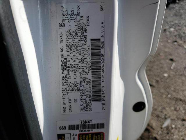 5TFUX4ENXDX019953 - 2013 TOYOTA TACOMA ACCESS CAB თეთრი ფოტო 12