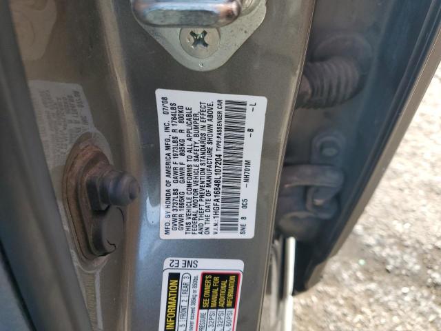 1HGFA16848L107204 - 2008 HONDA CIVIC EX GRAY photo 12