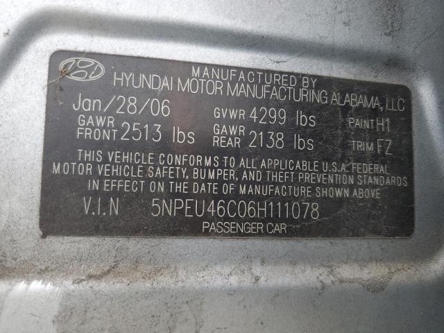 5NPEU46C06H111078 - 2006 HYUNDAI SONATA GLS BLUE photo 13