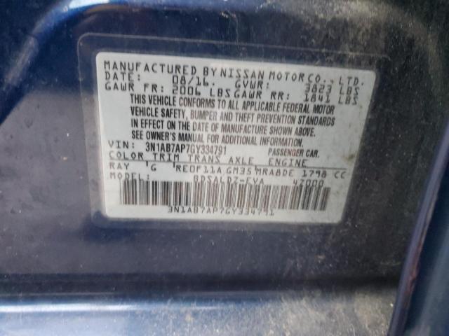 3N1AB7AP7GY334791 - 2016 NISSAN SENTRA S BLUE photo 12