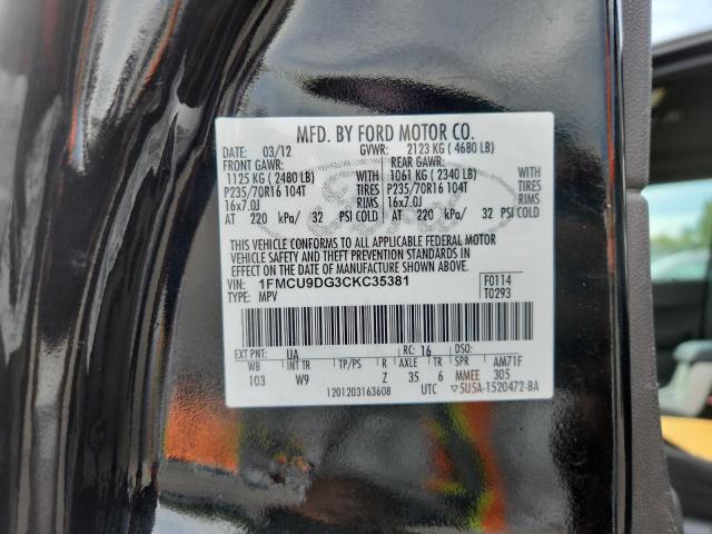 1FMCU9DG3CKC35381 - 2012 FORD ESCAPE XLT BLACK photo 14