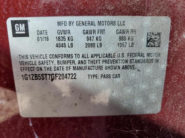 1G1ZB5ST7GF204722 - 2016 CHEVROLET MALIBU LS BURGUNDY photo 12