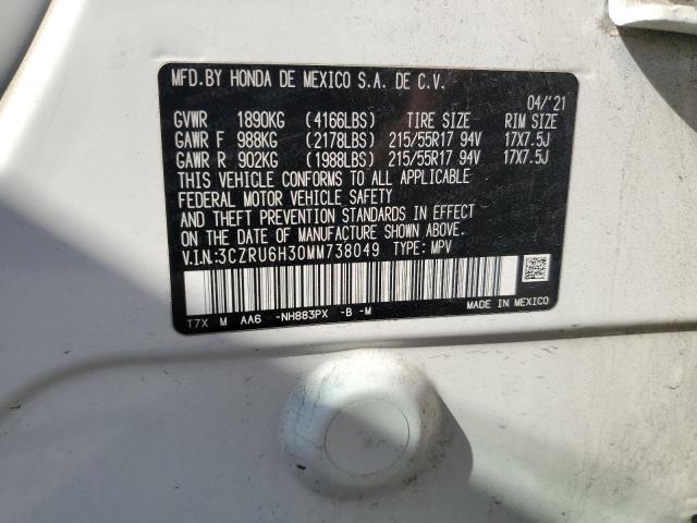 3CZRU6H30MM738049 - 2021 HONDA HR-V LX WHITE photo 13