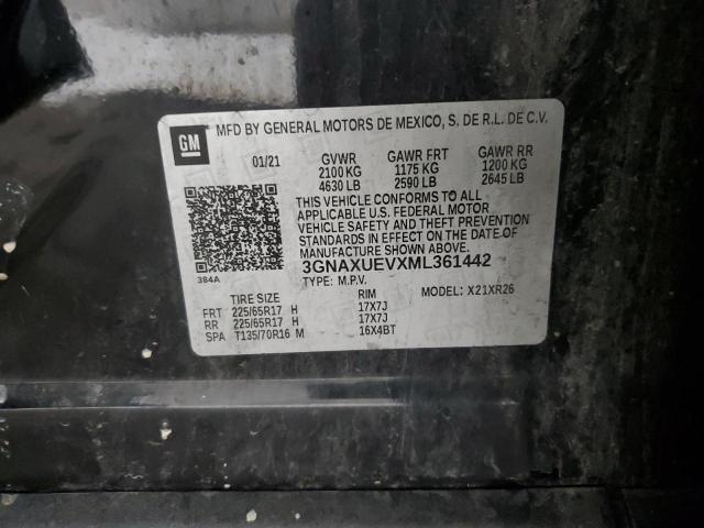 3GNAXUEVXML361442 - 2021 CHEVROLET EQUINOX LT შავი ფოტო 14