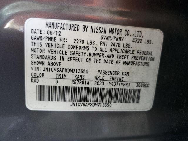 JN1CV6APXDM713650 - 2013 INFINITI G37 BASE GRAY photo 12