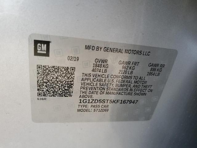 1G1ZD5ST5KF167947 - 2019 CHEVROLET MALIBU LT SILVER photo 13