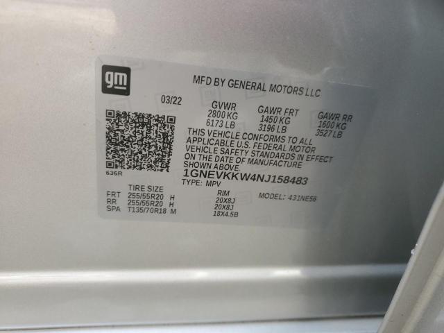 1GNEVKKW4NJ158483 - 2022 CHEVROLET TRAVERSE PREMIER SILVER photo 13