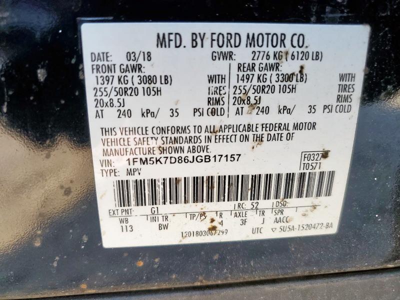 1FM5K7D86JGB17157 - 2018 FORD EXPLORER XLT 黑色 照片 13