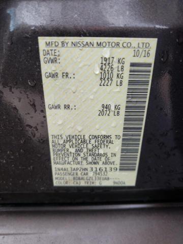 1N4AL3AP2HN316139 - 2017 NISSAN ALTIMA 2.5 BROWN photo 12