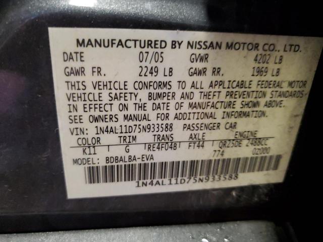 1N4AL11D75N933588 - 2005 NISSAN ALTIMA S GRAY photo 12