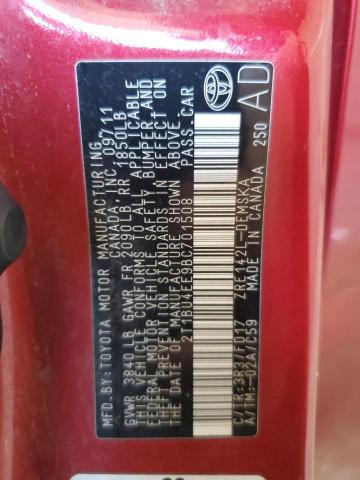 2T1BU4EE9BC701508 - 2011 TOYOTA COROLLA BASE RED photo 12