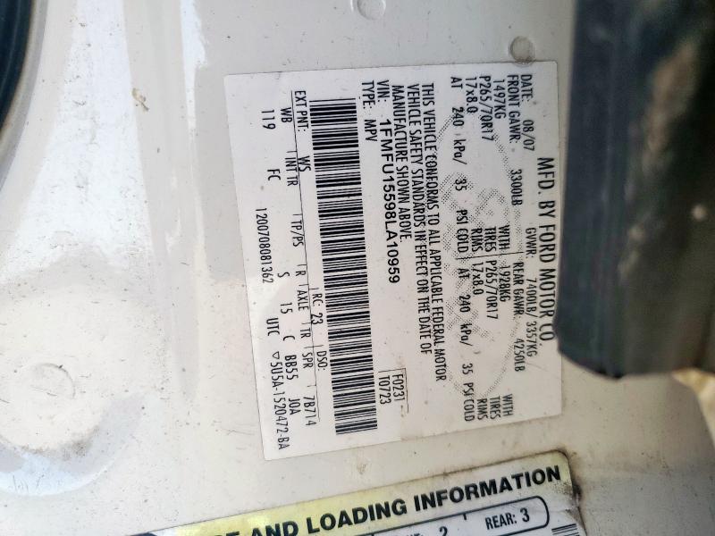 1FMFU15598LA10959 - 2008 FORD EXPEDITION XLT WHITE photo 13