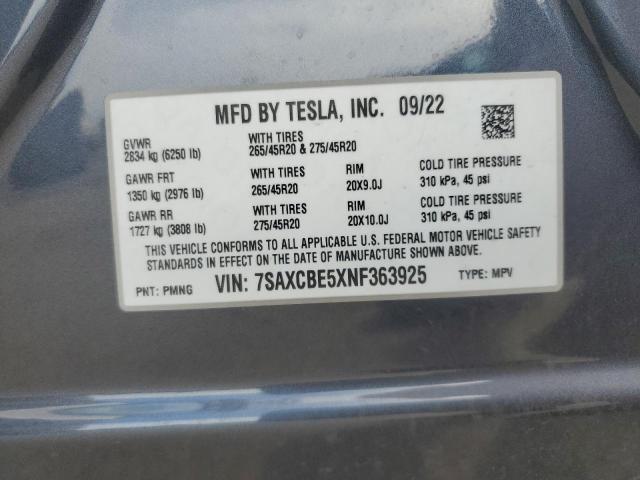 7SAXCBE5XNF363925 - 2022 TESLA MODEL X GRAY photo 14