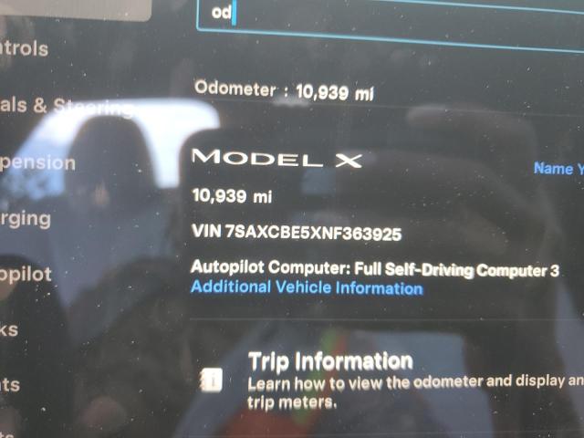 7SAXCBE5XNF363925 - 2022 TESLA MODEL X GRAY photo 9