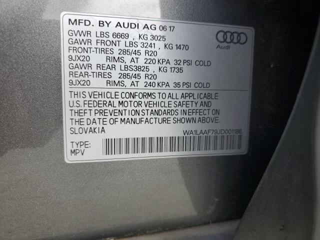 WA1LAAF79JD001186 - 2018 AUDI Q7 PREMIUM PLUS Մոխրագույն լուսանկար 14