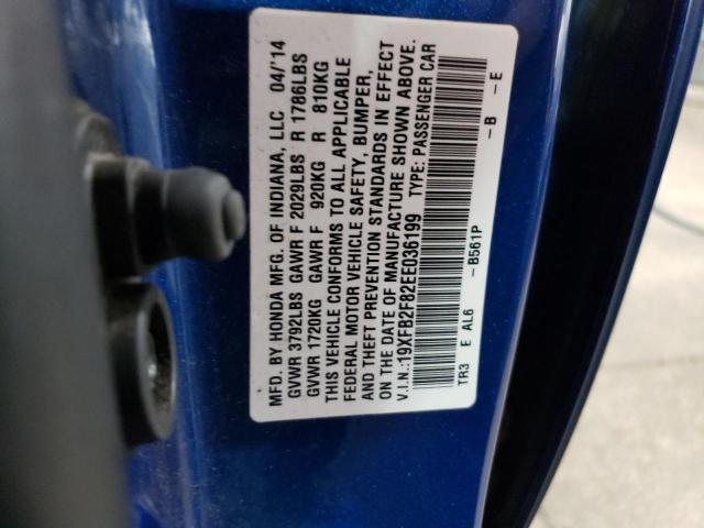 19XFB2F82EE036199 - 2014 HONDA CIVIC EX BLUE photo 12