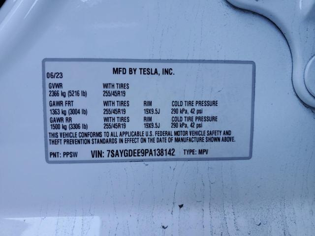 7SAYGDEE9PA138142 - 2023 TESLA MODEL Y 白色 照片 13
