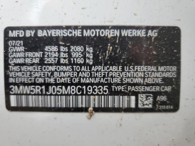 3MW5R1J05M8C19335 - 2021 BMW 330I WHITE photo 12