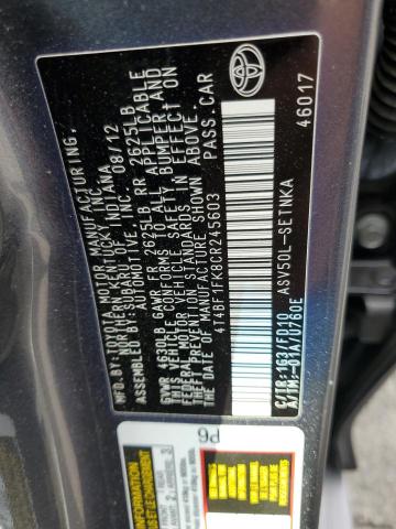 4T4BF1FK8CR245603 - 2012 TOYOTA CAMRY BASE ნაცრისფერი ფოტო 12