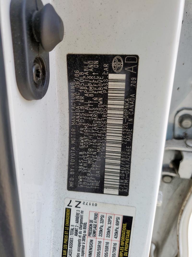 2T1KR32E96C618053 - 2006 TOYOTA COROLLA MA XR WHITE photo 12